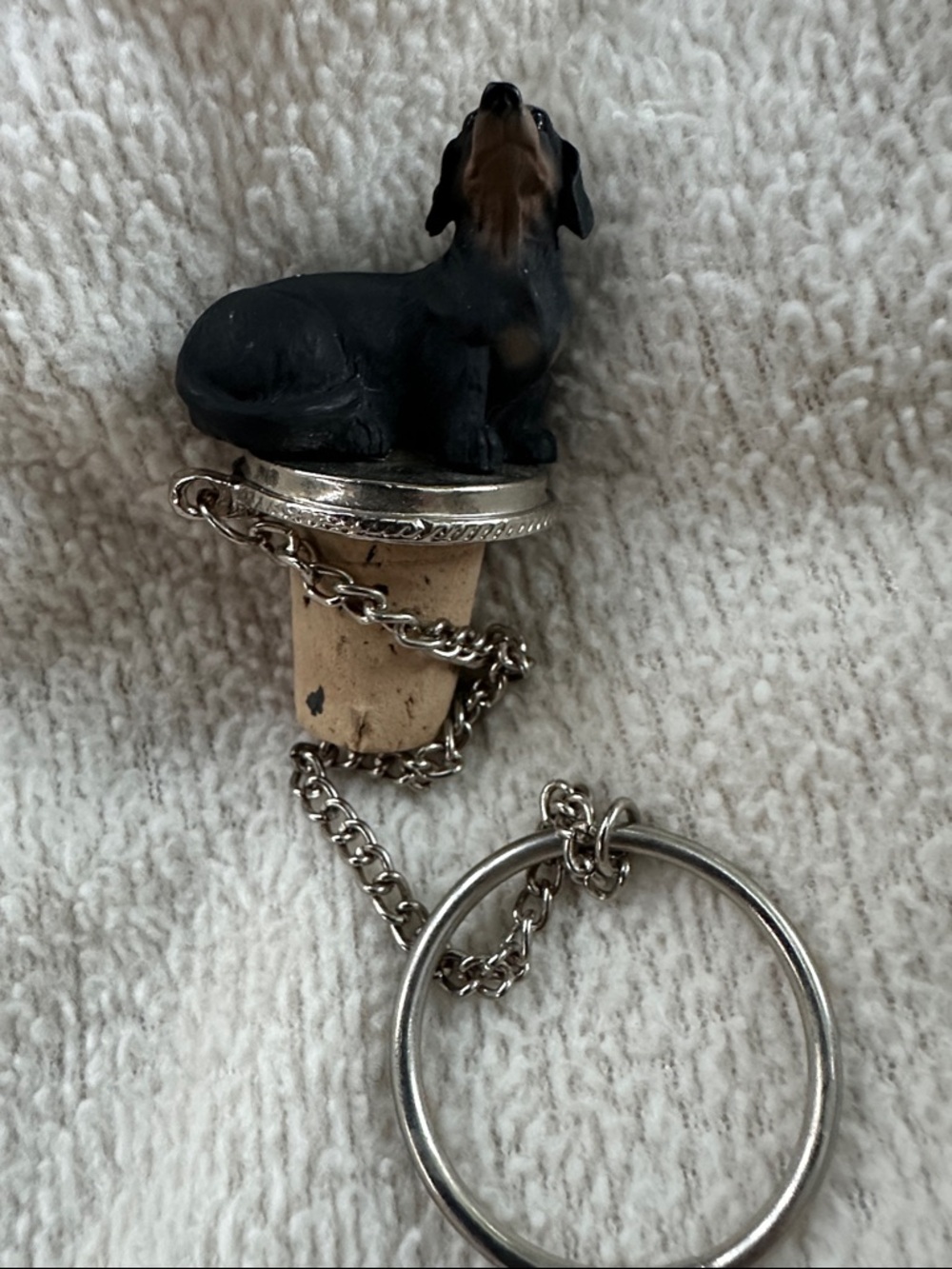 Black and Tan Dachshund Cork Stopper with Ring